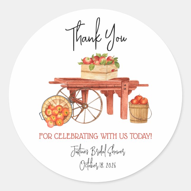 Apple-y Ever After Personalized Bridal Shower  Classic Round Sticker (Front)