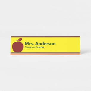 Apple Yellow Teacher's Name and Job Title Desk Name Plate