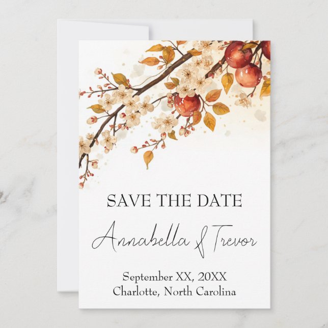 Apples and Blossoms Autumn Wedding Save The Date (Front)