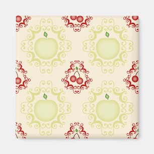 Apples and Cherries with green scrolling Magnets