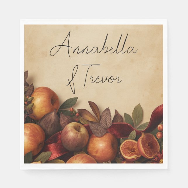 Apples and Figs Rustic Autumn Custom Name Napkin (Front)