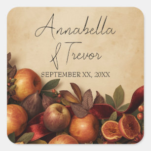 Apples and Figs Rustic Autumn Custom Name Square Sticker