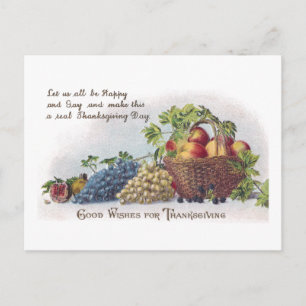 Apples and Grapes Vintage Thanksgiving Holiday Postcard
