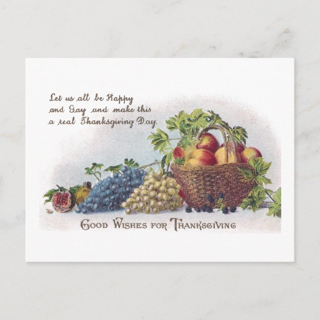 Apples and Grapes Vintage Thanksgiving Holiday Postcard (Front)