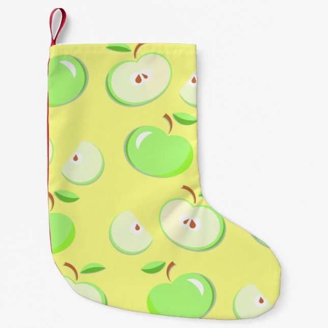Apples apple pattern vector green small christmas stocking (Front)