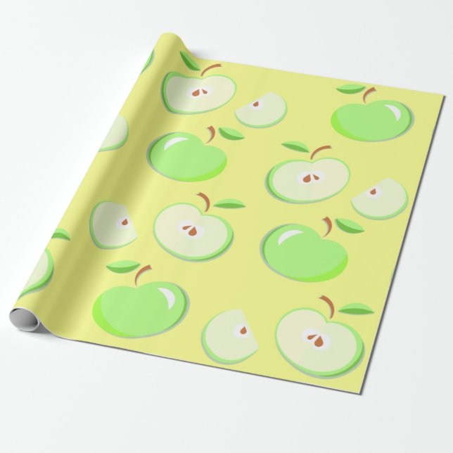 Apples apple pattern vector green wrapping paper (Unrolled)