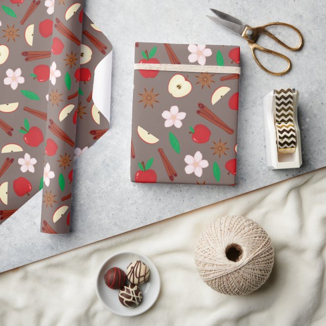 Apples, Flowers and Cinnamon Seamless Thanksgiving Wrapping Paper (Crafts)
