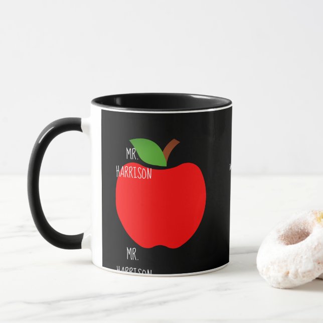 Apples For Teacher Black Mug (With Donut)