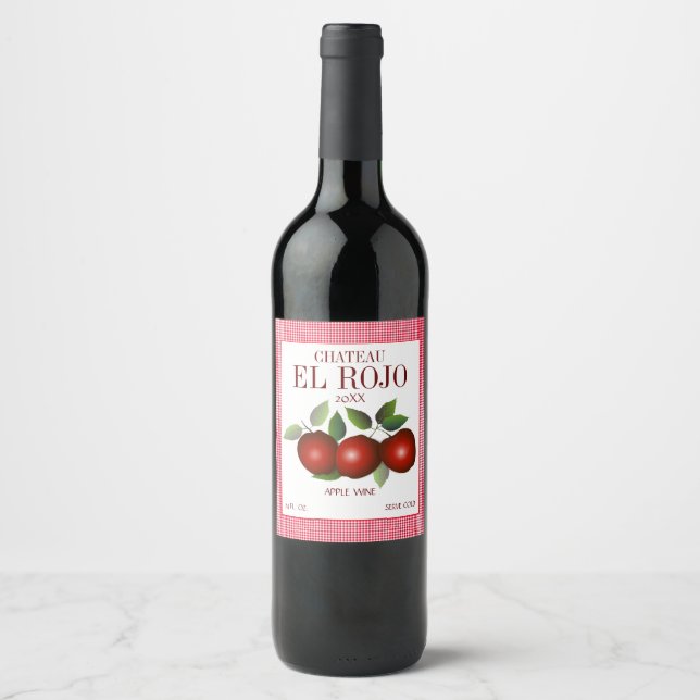 Apples Fruit Summer Harvest Gingham Wine Label (Front)