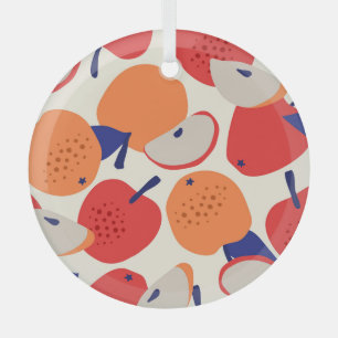 Apples Hand-Drawn: Trendy Vintage Seamless. Glass Ornament