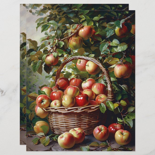 Apples in a Basket Still Life Scrapbook Paper (Front/Back)