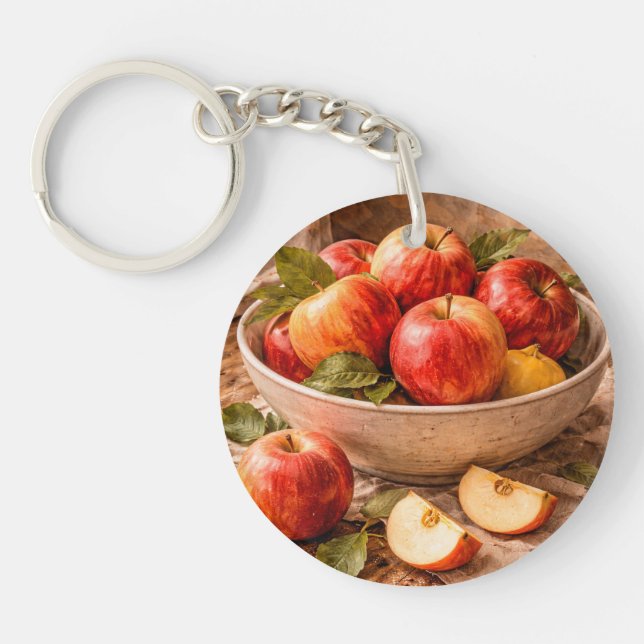Apples in Rustic Bowl a Classic Still Life Keychain (Front)
