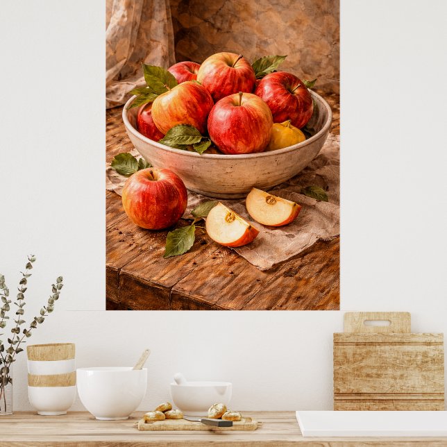 Apples in Rustic Bowl a Classic Still Life Poster (Kitchen)