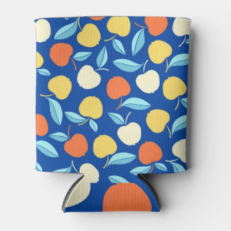 Apples leaves, blue background, seamless pattern. can cooler