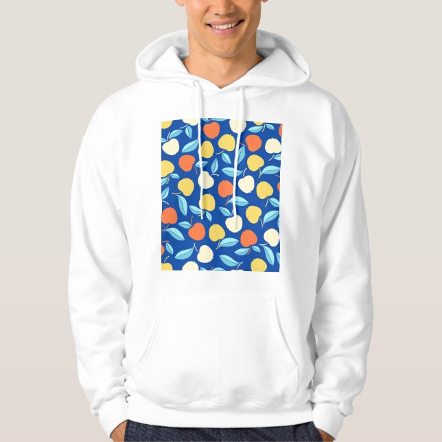 Apples leaves, blue background, seamless pattern. hoodie (Front)