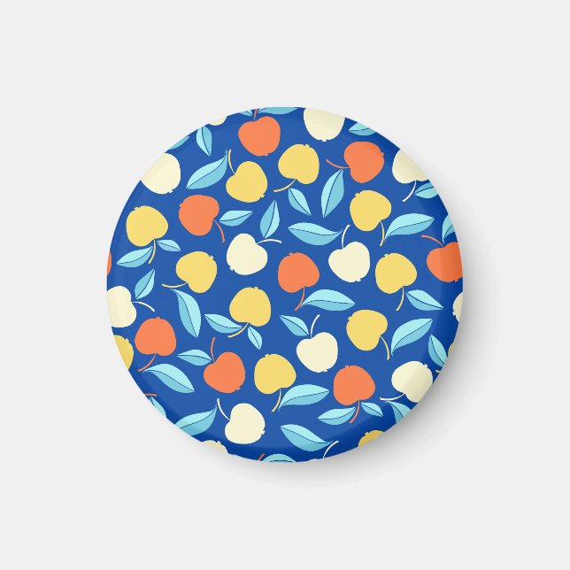 Apples leaves, blue background, seamless pattern. magnet (Front)
