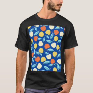 Apples leaves, blue background, seamless pattern. T-Shirt