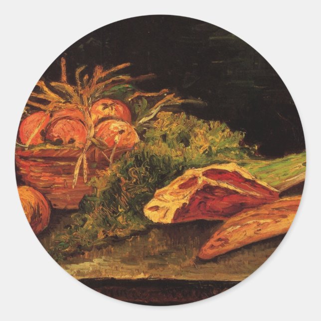 Apples, Meat and a Roll by Vincent van Gogh Classic Round Sticker (Front)