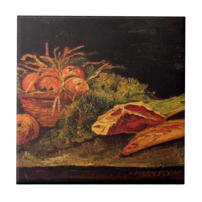 Apples, Meat and a Roll by Vincent van Gogh Tile (Front)