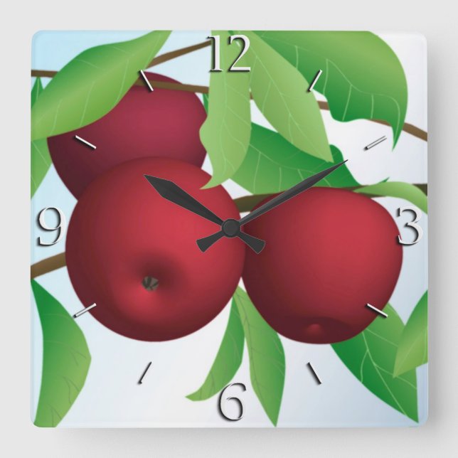 "Apples on a Branch" Square Wall Clock (Front)