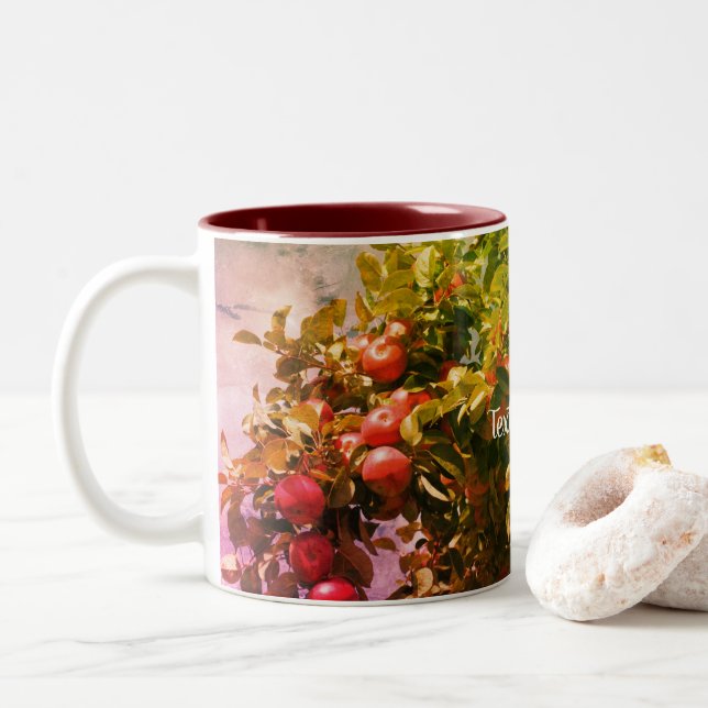 Apples On The Tree Nature Art Personalized    Two-Tone Coffee Mug (With Donut)