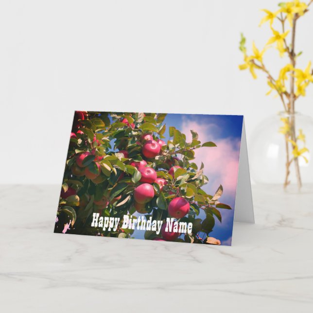Apples On Tree Nature Personalized Birthday  Card (Yellow Flower)