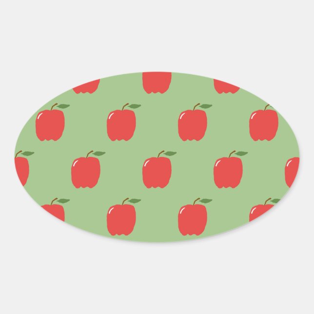 Apples Oval Stickers (Sage Green & Red) (Front)