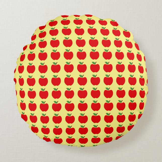 Apples Pattern Yellow Red Green Round Pillow (Front)