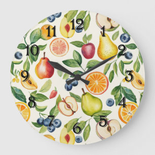 Apples Pears Blueberries Oranges Lemon Lime Fruits Large Clock