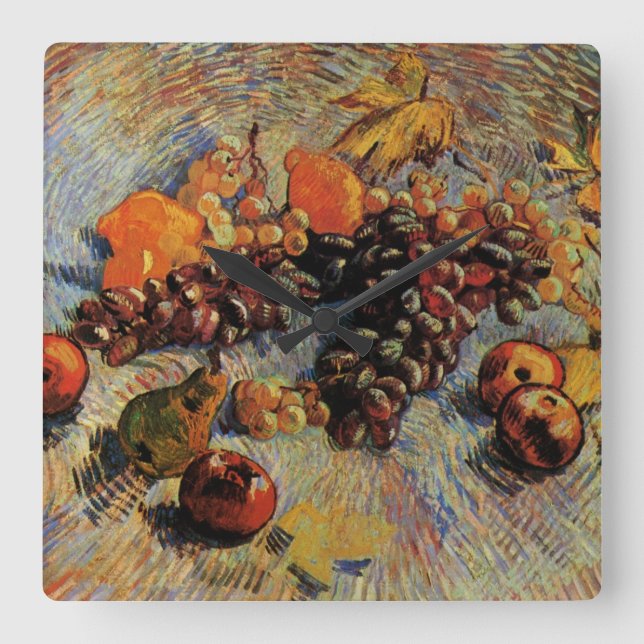 Apples, Pears, Lemons, Grapes by Vincent van Gogh Square Wall Clock (Front)