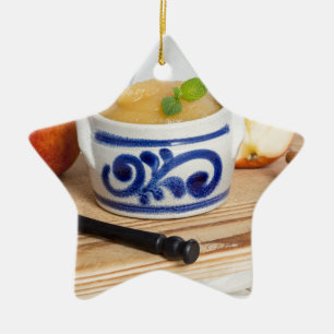 Applesauce with cinnamon in stoneware bowl ceramic ornament
