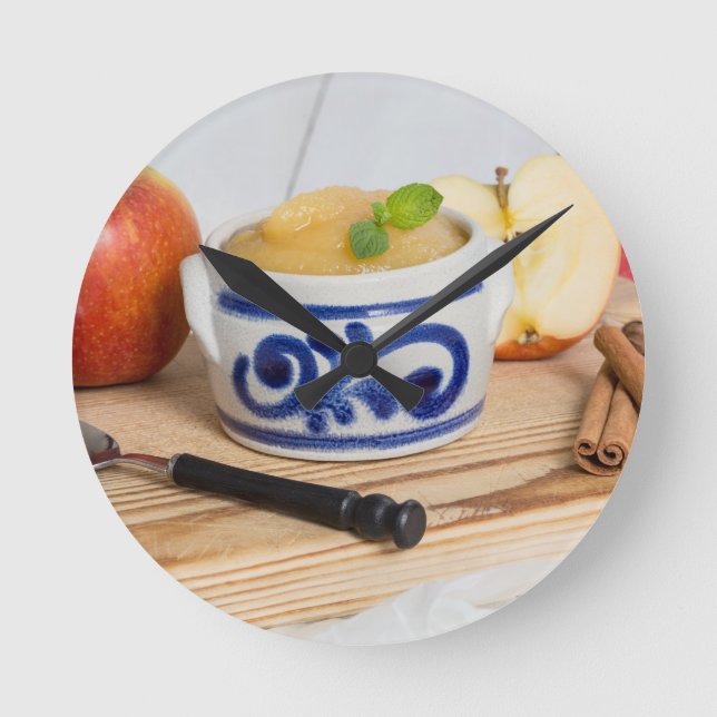 Applesauce with cinnamon in stoneware bowl round clock (Front)