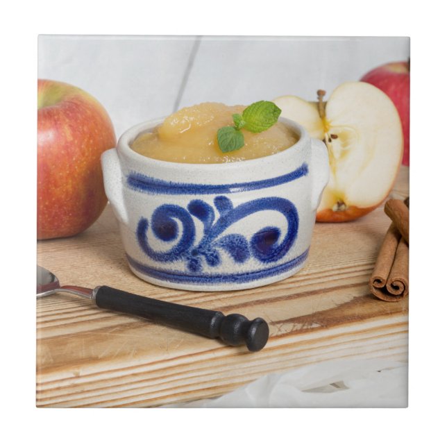 Applesauce with cinnamon in stoneware bowl tile (Front)