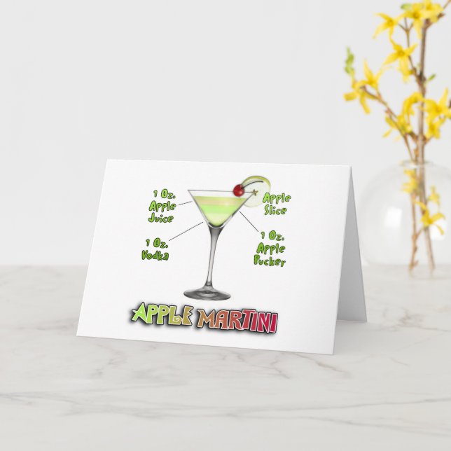Appletini aka Apple Martini Cocktail Recipe Art Card (Yellow Flower)