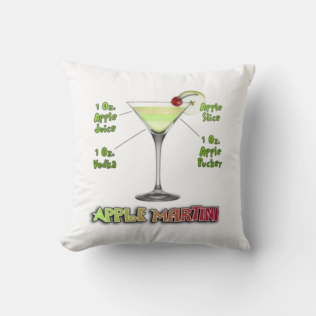 Appletini aka Apple Martini Cocktail Recipe Art Throw Pillow (Front)