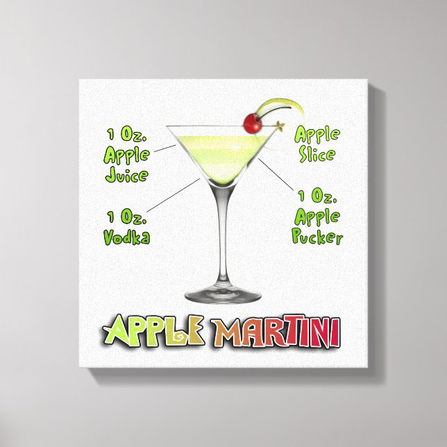 Appletini - Apple Martini Cocktail Recipe 12"x12" Canvas Print (Front)