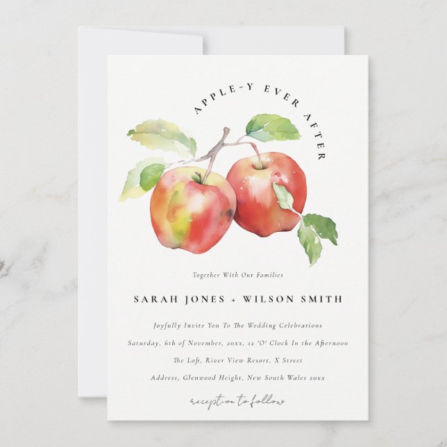 Appley Ever After Apple Watercolor Wedding Invitation (Front)