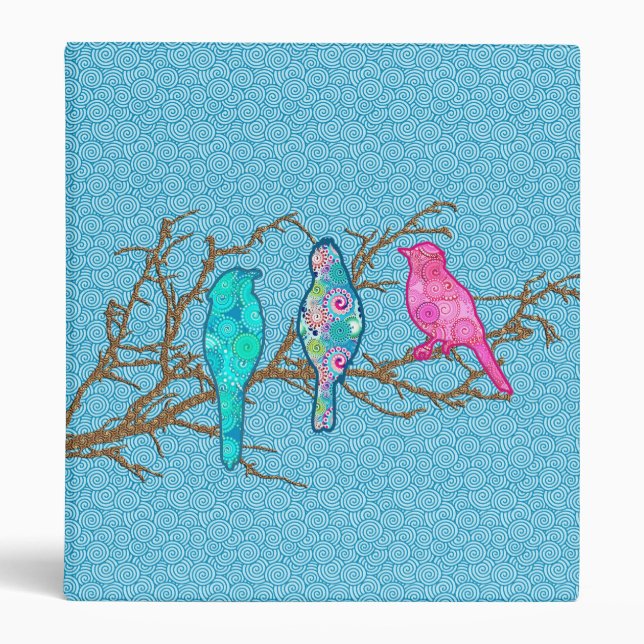 Applique Birds on a Branch, Sky Blue Multi Binder (Front)