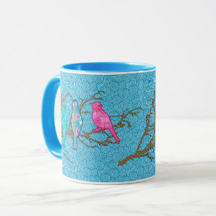 Applique Birds on a Branch, Sky Blue Multi Mug