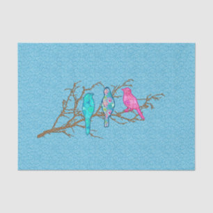 Applique Birds on a Branch, Sky Blue Multi Tissue Paper