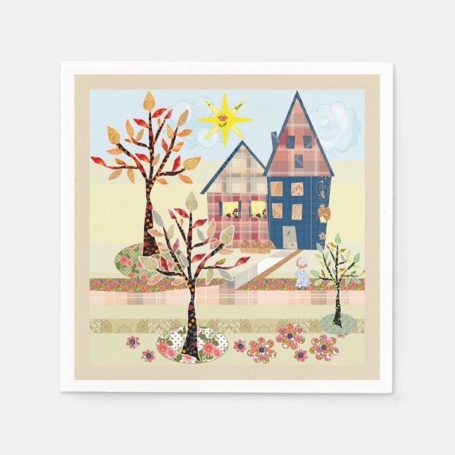 Applique, houses, village napkin (Front)
