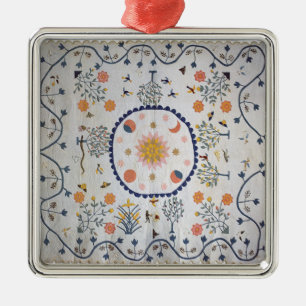 Applique quilt with Sun, Moon, Stars Metal Ornament