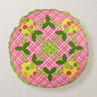 Applique Tulips Round Pillow, Pink-Green Round Pillow