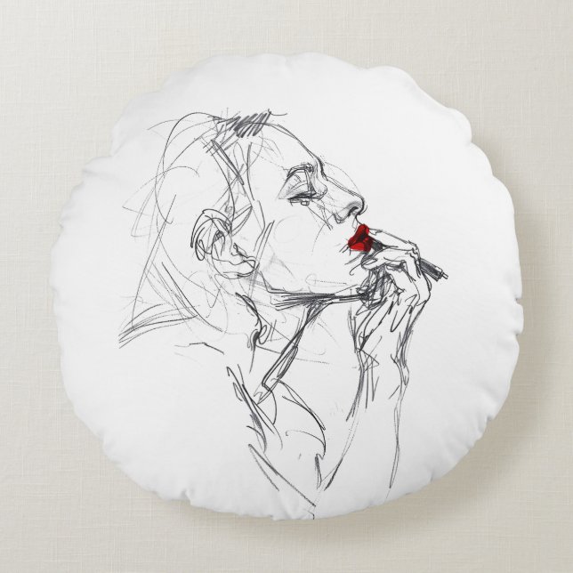 Applying Red Lipstick Round Pillow (Front)