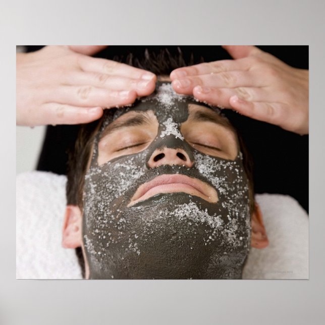 Applying skincare face mask with salt poster (Front)