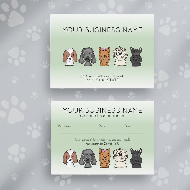 Appointment Card Cute Dog Breeds Light Green (Creator Uploaded)