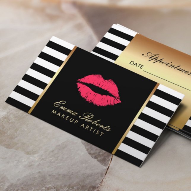 Appointment Makeup Artist Red Lips Modern Stripes (Creator Uploaded)