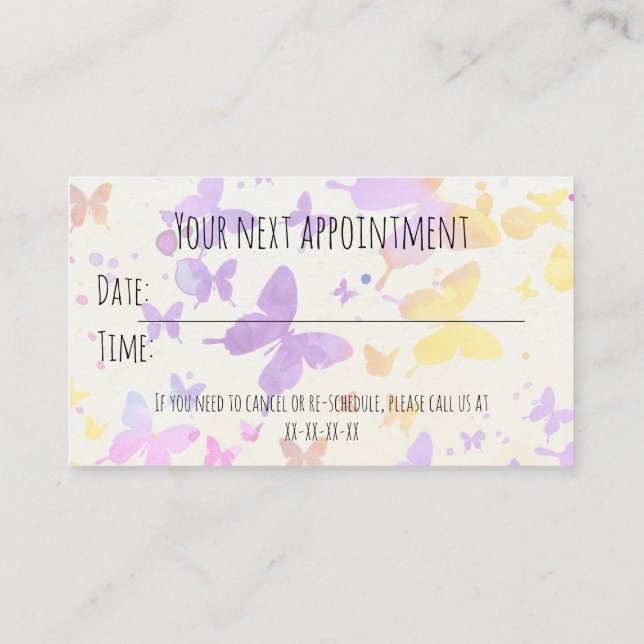 Appointment reminder business card (Back)