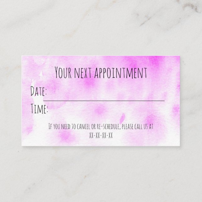 Appointment reminder business card (Back)