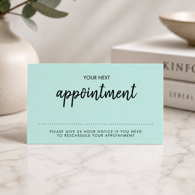 Appointment Reminder Card | Modern Minimal Mint (A stylish professional reminder card perfect for salons, wellness spas, and beauty studios)